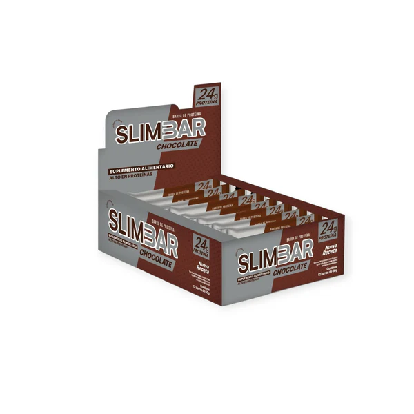 CAJA-CHOCOLATE.webp Display 12 Barritas de Proteína Slimbar 60g_ Chocolate - Imagen 1